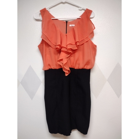 Have Fashion orange & black dress with a chiffon waterfall sleeveless top size L - Picture 1 of 12